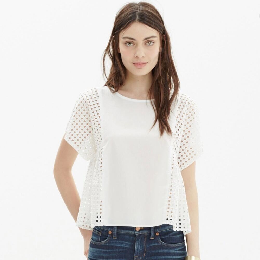 Madewell White Eyelet Floatweave Short Sleeve Summer Top Small 🔥 - Picture 2 of 7